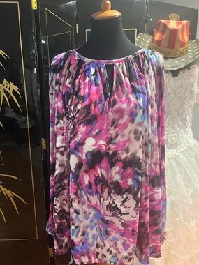 Jennifer Lopez Pink Purple Floral Print Blouse RE